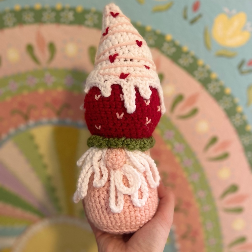Crochet Chocolate Covered Strawberry Gnome